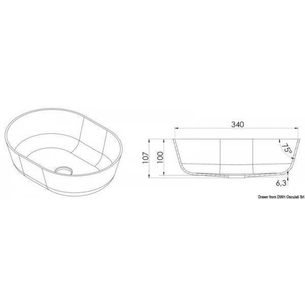 Evier à poser semi oval Ocritech blanc 350x260 mm  - N°3 - comptoirnautique.com