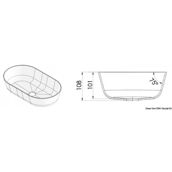 Evier à poser semi oval Ocritech blanc 450x260 mm  - N°2 - comptoirnautique.com