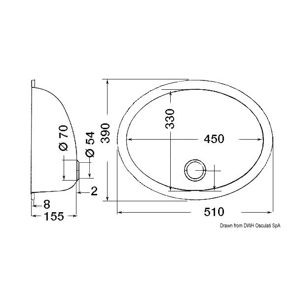 Fregadero ovalado de acero inoxidable pulido espejo 510x390 mm - N°2 - comptoirnautique.com