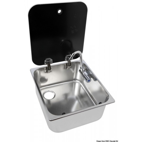 Lavello con coperchio in vetro fumé 352x322x146 mm - N°1 - comptoirnautique.com
