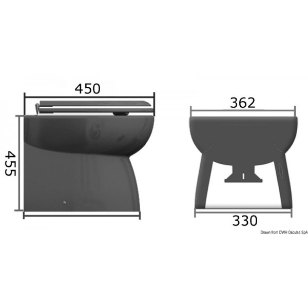 Elektrisches WC stromlinienförmig Porzellanbecken hoch 12 V - N°2 - comptoirnautique.com