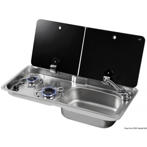 Piano cottura a 2 fuochi - coperchio in vetro fumé destro - N°1 - comptoirnautique.com