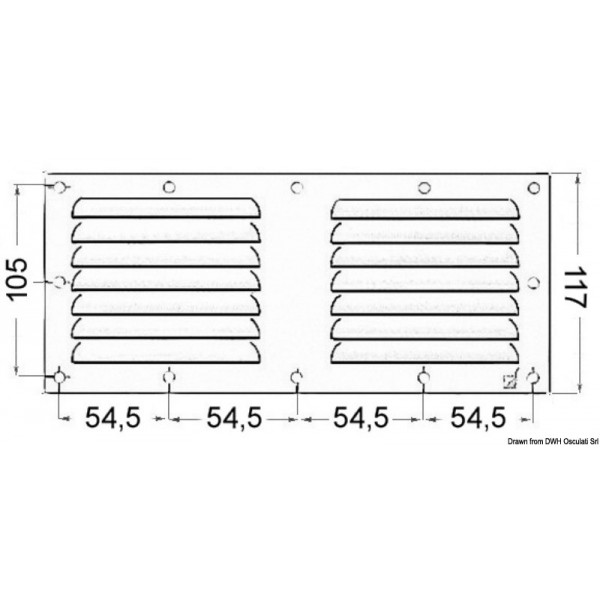 Stainless steel ventilation grille + insect screen - 128x232 mm - N°2 - comptoirnautique.com