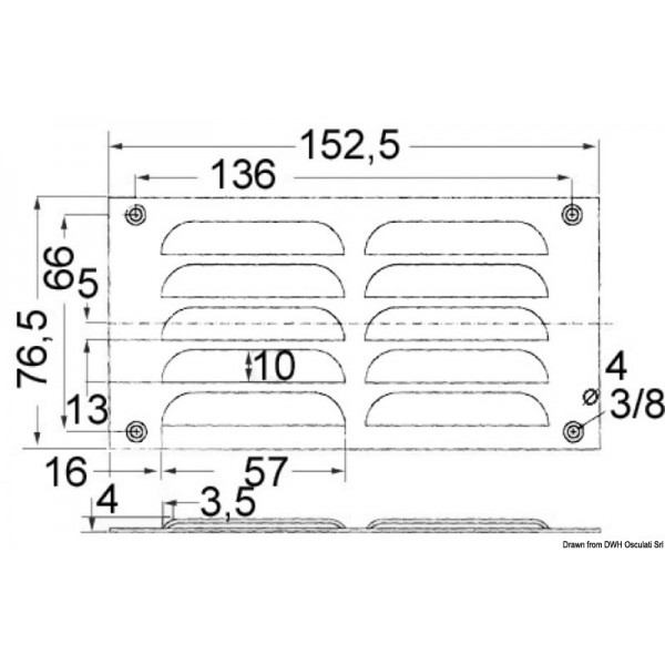 Stainless steel ventilation grille + insect screen - 76x152 mm - N°2 - comptoirnautique.com