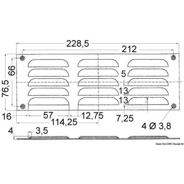 Lüftungsgitter aus Edelstahl + Moskitonetz - 76x229 mm - N°2 - comptoirnautique.com