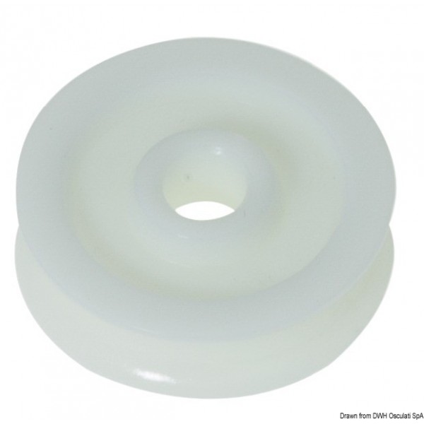 Delrin pulley 28 mm f. ends Ø 10 mm white - N°1 - comptoirnautique.com