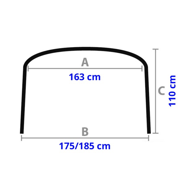 Dimensions - Bimini pliable 2 arceaux blanc 175/185cm  - Osculati - N°2 - comptoirnautique.com 