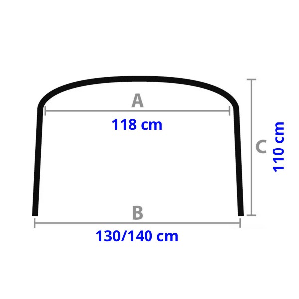 Dimensions - Bimini pliable 2 arceaux blue navy 130/140 cm - Osculati - N°2 - comptoirnautique.com