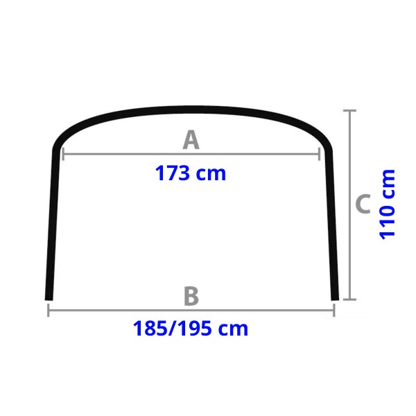 Dimensions - Taud pliable 3 arceaux Ø 22 mm 185/195 cm bleu navy - Osculati - N°2 - comptoirnautique.com