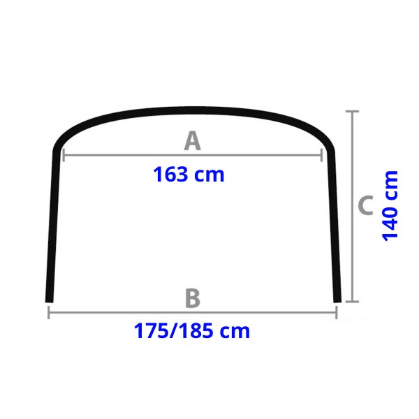 Dimensions - Taud 4 arceaux Bimini Depth 175/185 cm bleu navy - Osculati - N°2 - comptoirnautique.com