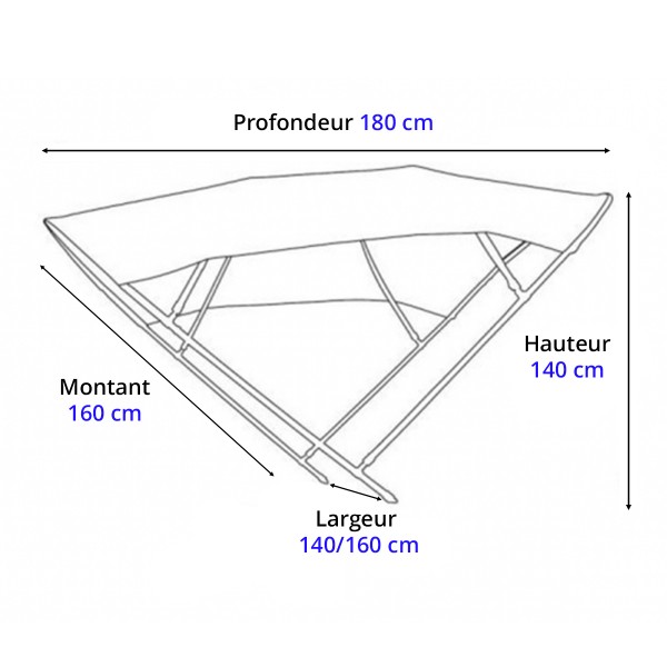 Dimensions - Bimini alu Shade Master Fish blanc 140/160cm - N°2 - comptoirnautique.com