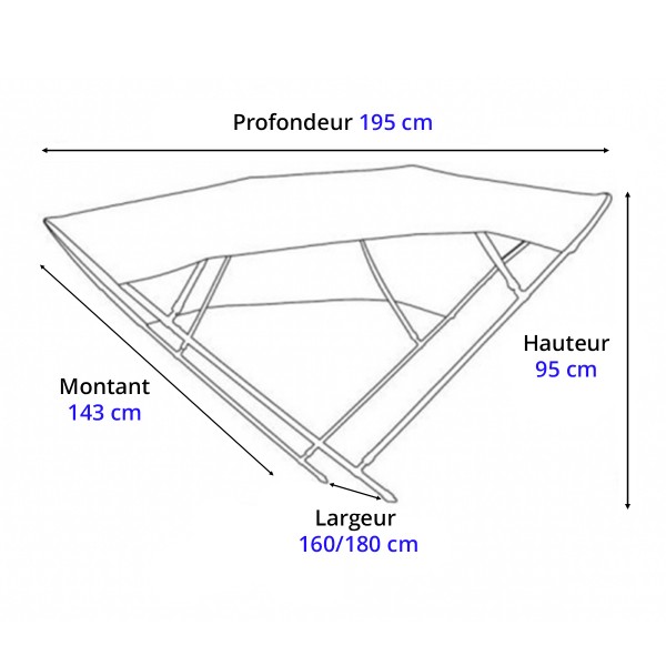 Dimensions - Bimini inox Shade Master HS blanc 160/180 cm - Tessilmare - N°2 - comptoirnautique.com