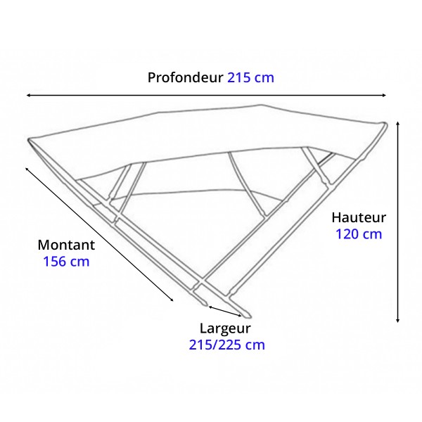 Dimensions - Bimini TESSILMARE Shade Master HS 215/225 cm - Tessilmare - N°2 - comptoirnautique.com
