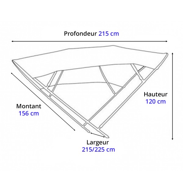 Dimensions - Bimini TESSILMARE Shade Master HS 215/225 cm - Tessilmare - N°2 - comptoirnautique.com 