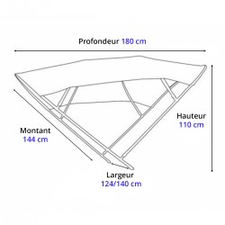 Dimensions - Bimini alu Shade Master blanc 124/140 cm - Tessilmare