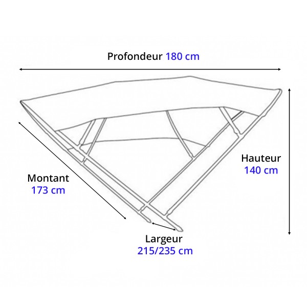 Dimensions - Bimini alu Shade Master blanc 215/235 cm - Tessilmare - N°2 - comptoirnautique.com