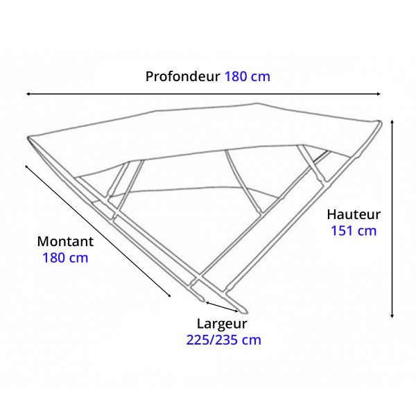 Dimensions - Bimini inox pliable Shade Master SS blanc 225/235cm - Tessilmare - N°2 - comptoirnautique.com