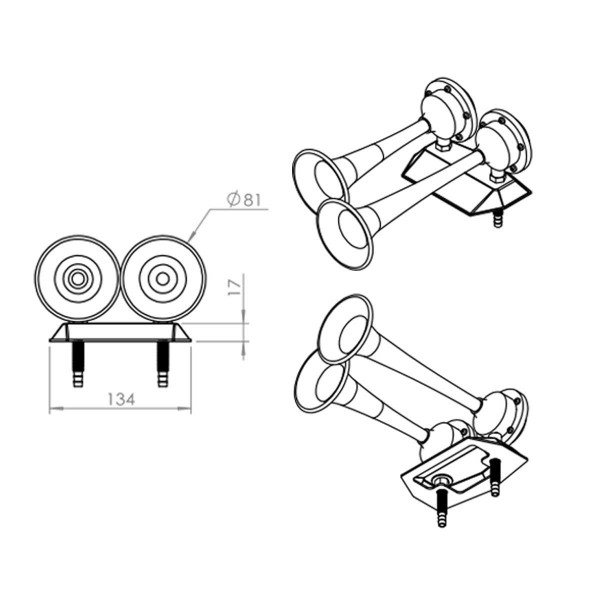 Bocina cromada con 2 bocinas de 12 V - N°4 - comptoirnautique.com