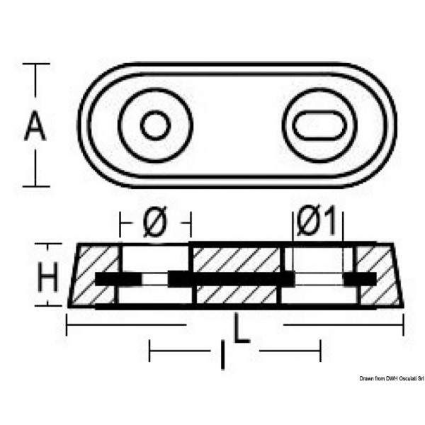 Anodo ovale tipo Vetus in alluminio 25 mm 10,5 mm - N°2 - comptoirnautique.com