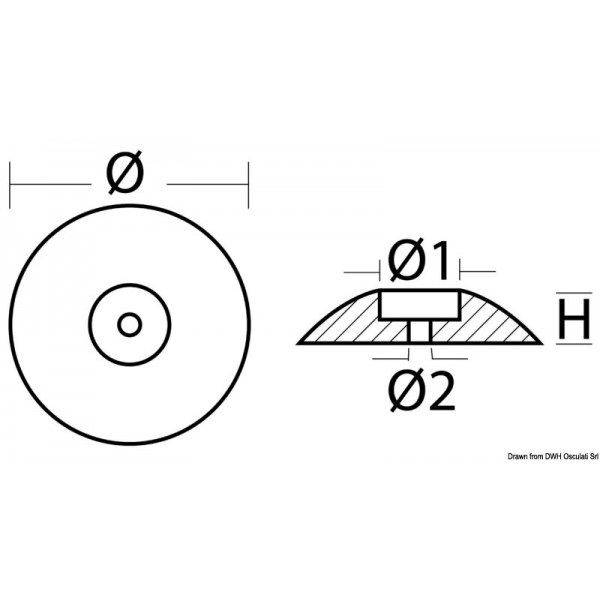 Anodo a rosetta in alluminio imbullonato Ø 50 mm 30 g - N°2 - comptoirnautique.com