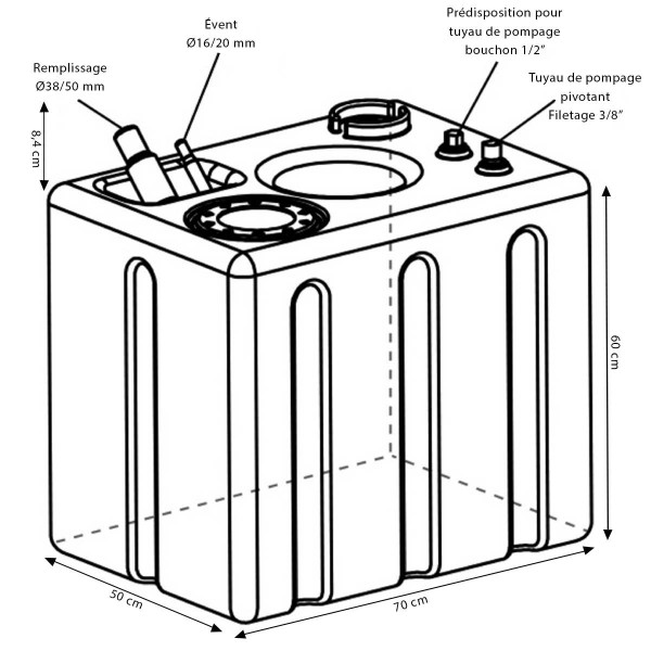 dimensions Réservoir de carburant en polyéthylène réticulé 164 Litres - N°2 - comptoirnautique.com