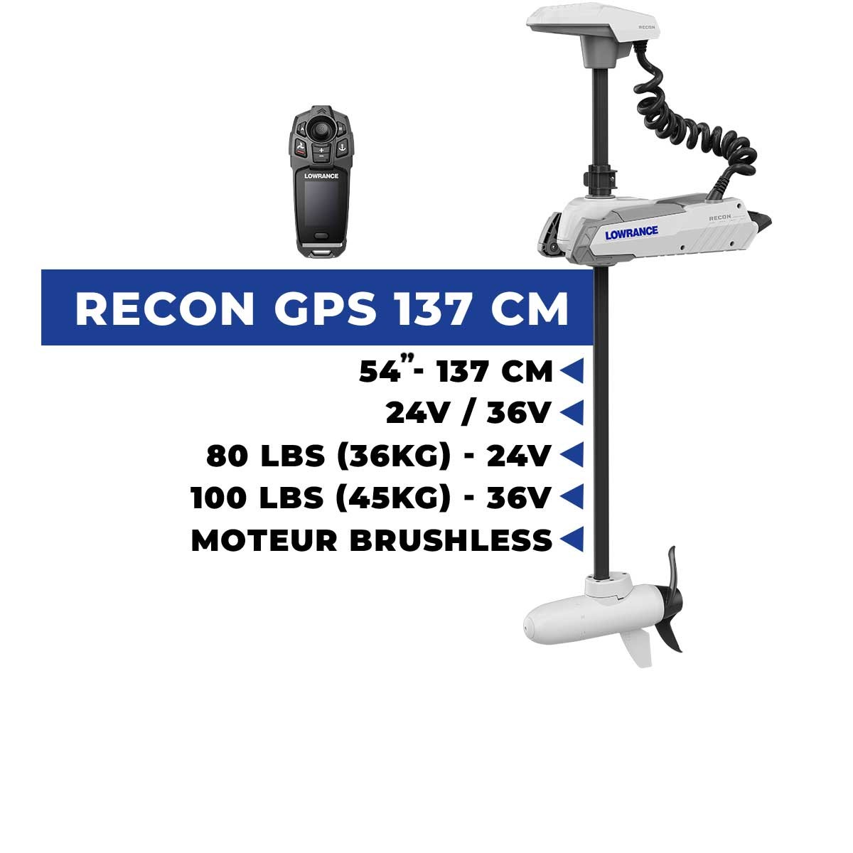 000-16179-001 - Moteur électrique avant mer Lowrance RECON 54" - 137 cm GPS