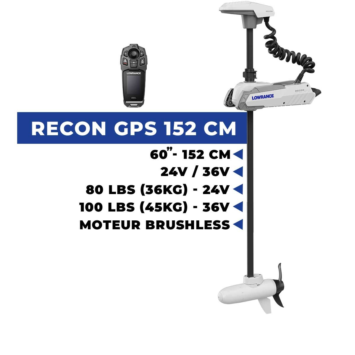 000-16180-001 - Moteur électrique avant mer Lowrance RECON 60" - 152 cm GPS