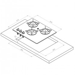 dimensions Plaque de cuisson en verre cristal 3 feux NL.20002