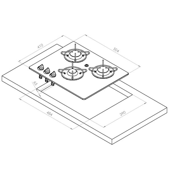 dimensions Plaque de cuisson en verre cristal 3 feux NL.20002 - N°2 - comptoirnautique.com