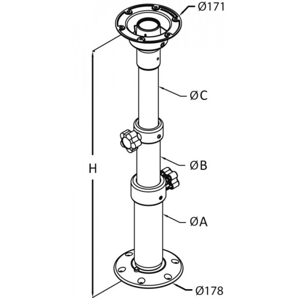 -Base de mesa tripla Thread Lock telescópica 450/775 mm - N°2 - comptoirnautique.com