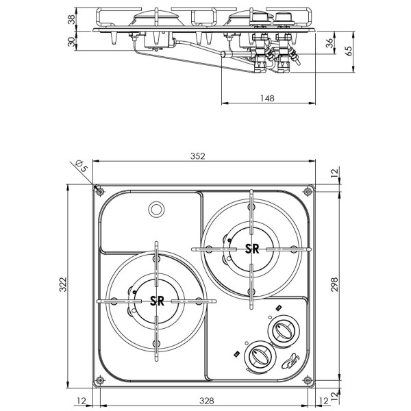 Placa de cocción de acero inoxidable PC1321 - N°2 - comptoirnautique.com