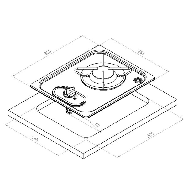 dimensions Plaque de cuisson en inox à encastrer NL.22000 - N°2 - comptoirnautique.com