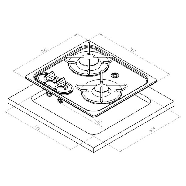 dimensions Plaque de cuisson en inox à encastrer NL.22001 - N°2 - comptoirnautique.com