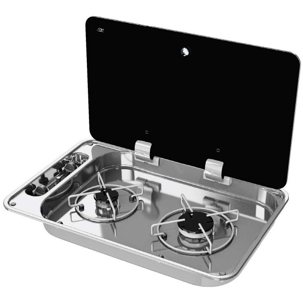 Plaque de cuisson inox encastrable avec couvercle fumé FC1336 - N°1 - comptoirnautique.com