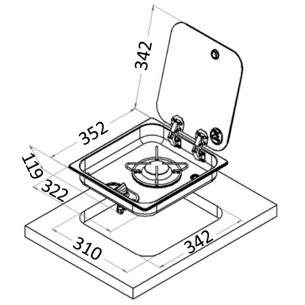 Plaque de cuisson inox avec couvercle fumé NL.21001 dimensions - N°2 - comptoirnautique.com