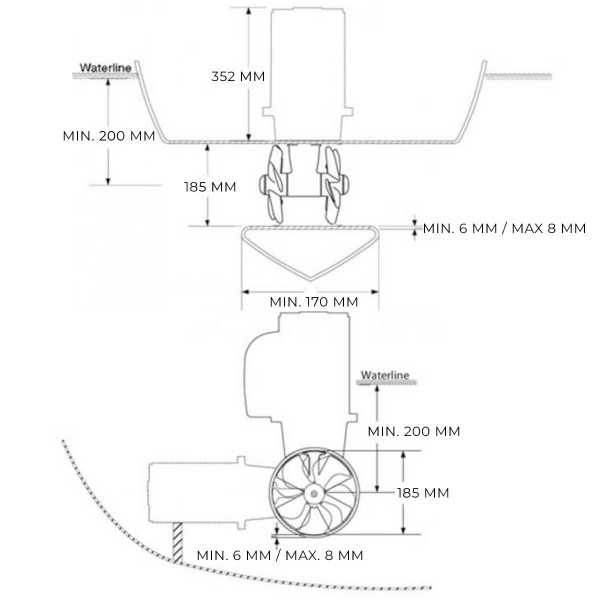 Propulseur d'étrave électrique SE80-185T Sleipner schéma des dimensions - N°4 - comptoirnautique.com
