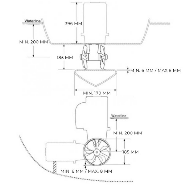 Propulseur d'étrave électrique SE100 Sleipner schéma des dimensions - N°4 - comptoirnautique.com