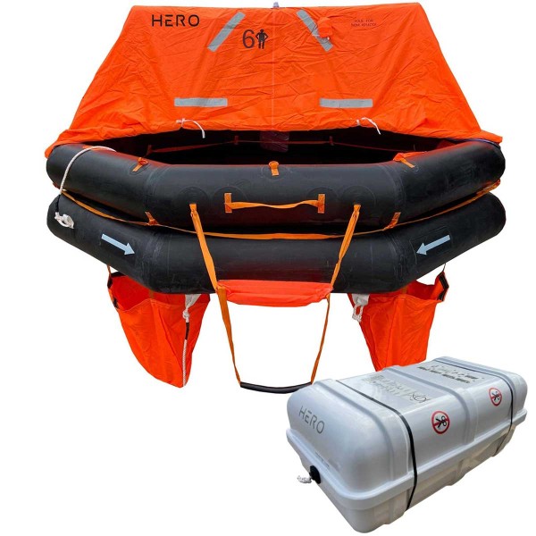 Radeau de survie hauturier HERO SOLAS TOB Compact 6 personnes avec armement allégé -24H - N°2 - comptoirnautique.com