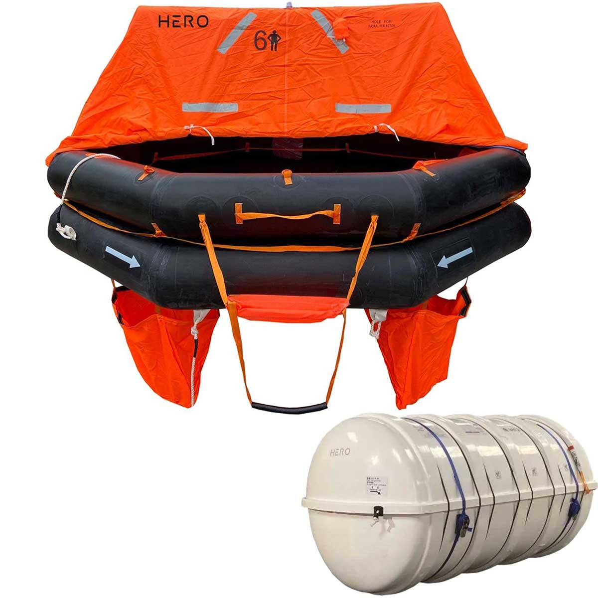 Radeau de survie hauturier HERO SOLAS TOB 6 personnes avec armement complet +24H