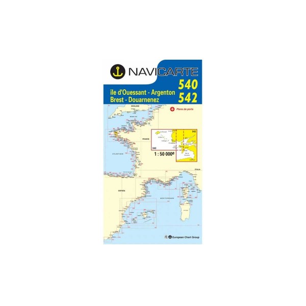 Cartes marines pliées Navicarte - Atlantique zone de navigation :  N°540 + 542 : Douarnenez - Ile d’Ouessant - 1/50 000 - N°1 - comptoirnautique.com