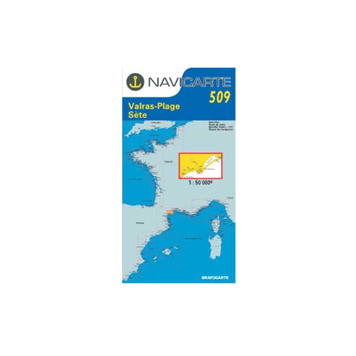 Carte marine pliée Navicarte Méditerranée (France) N°509 : Valras - Sète - Etang de Thau - 1/50 000