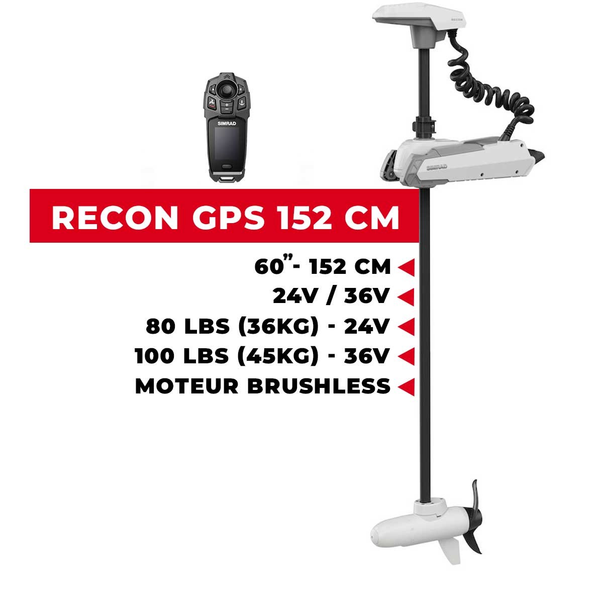 000-16158-001 - Moteur électrique avant mer Simrad RECON 60" - 152 cm