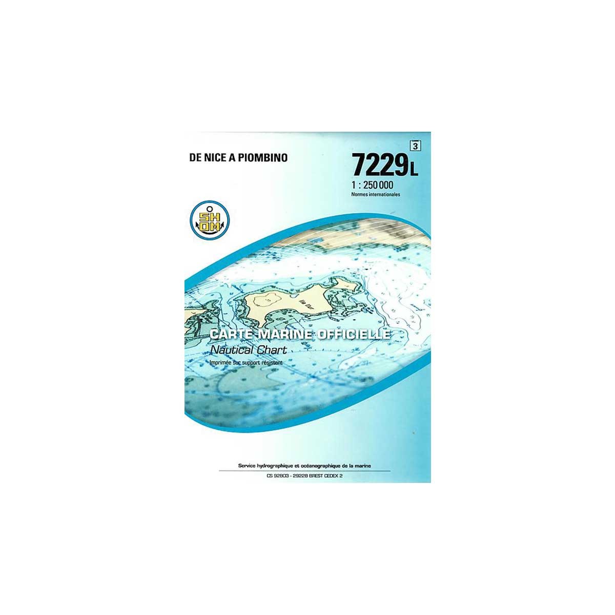 Carte marine pliée SHOM - Hauturière 7229L : De Nice à Piombino - 1 : 250 000