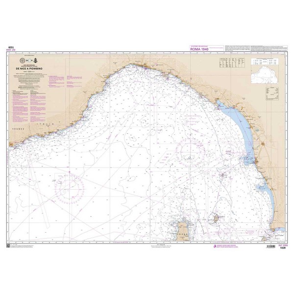 Carte marine pliée SHOM - Hauturière 7229L : De Nice à Piombino - 1 : 250 000 dépliée - N°6 - comptoirnautique.com