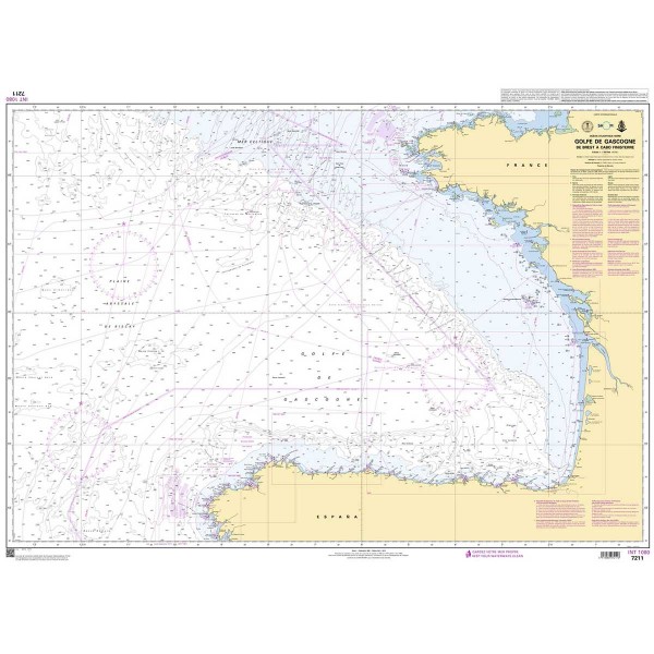 Carte marine pliée SHOM - Hauturière 7211L : Golfe de Gascogne - de Brest à Cabo Finisterre -  1 : 1 000 000 dépliée - N°9 - comptoirnautique.com