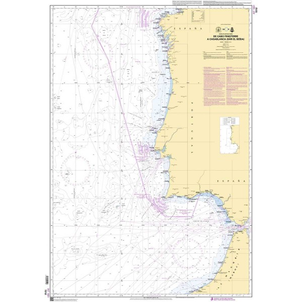 Carte marine pliée SHOM - Hauturière 7212L : De Cabo Finisterre à Casablanca (Dâr el Beïda) 1 : 100 000 dépliée - N°12 - comptoirnautique.com