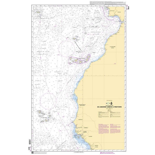 Carte marine pliée SHOM - Hauturière 6624L : de Lisbonne à Freetown - 1 : 3 500 000 dépliée - N°18 - comptoirnautique.com