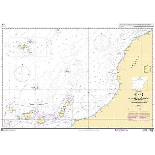 Carte marine pliée SHOM - Hauturière 7270L : de Casablanca au Cap Juby - 1 : 1 000 000 dépliée - N°21 - comptoirnautique.com