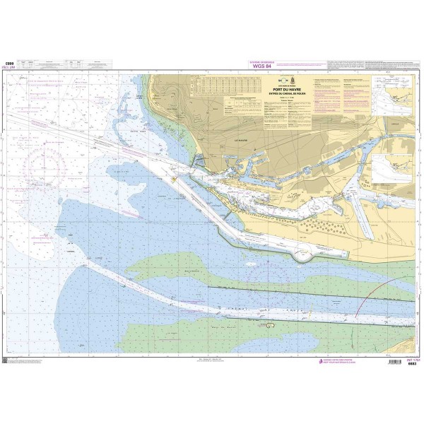 Carte marine pliée SHOM - Manche - 6683L : Port du Havre - Entrée du chenal de Rouen - dépliée - N°9 - comptoirnautique.com