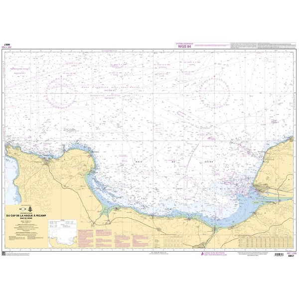 Carte marine pliée SHOM - Manche - 6857L : Baie de Seine - du Cap de la Hague à Fécamp dépliée - N°15 - comptoirnautique.com